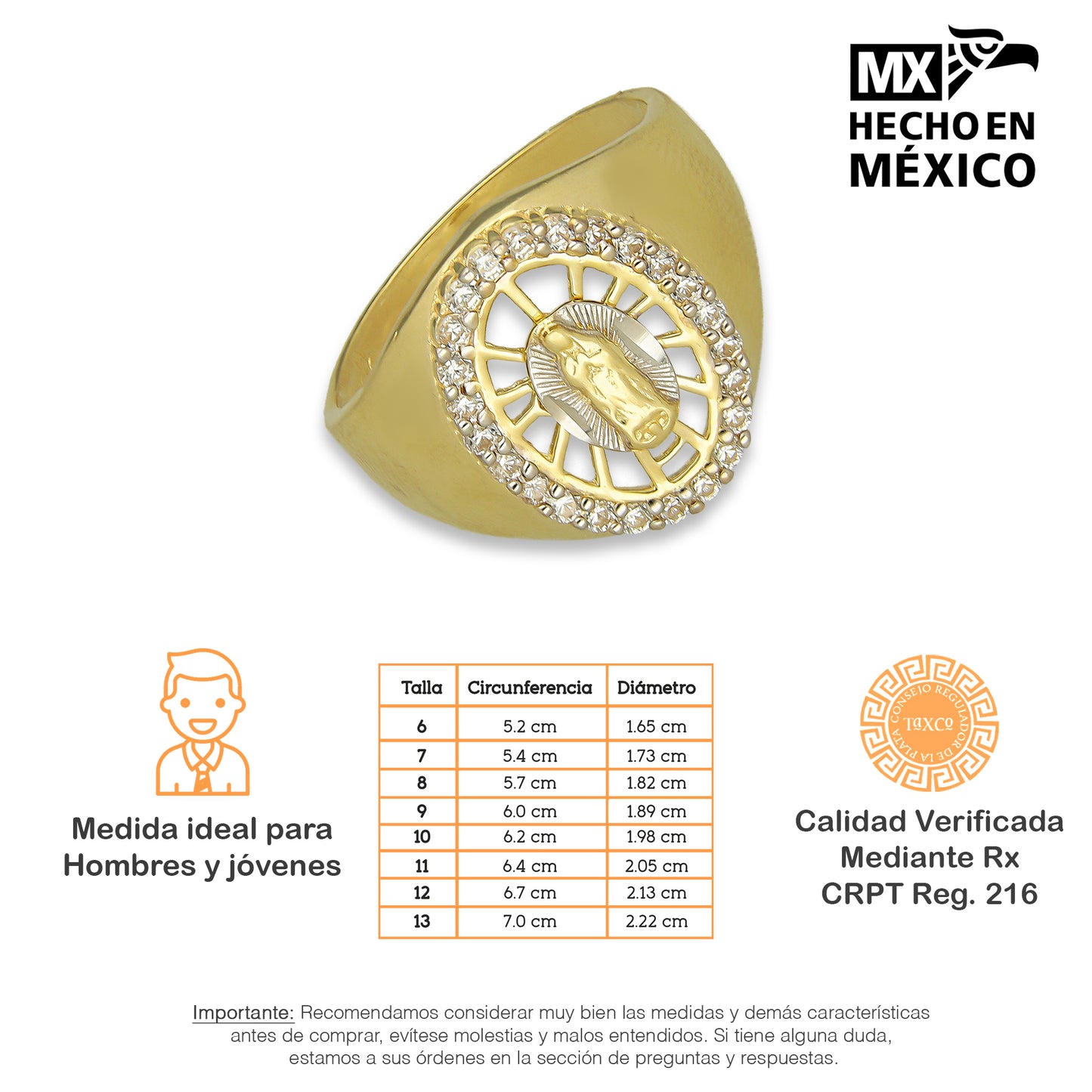 MR14AC004 Anillo Para Caballero Oro Sólido 14K Modelo Óvalo Virgen con Zirconias