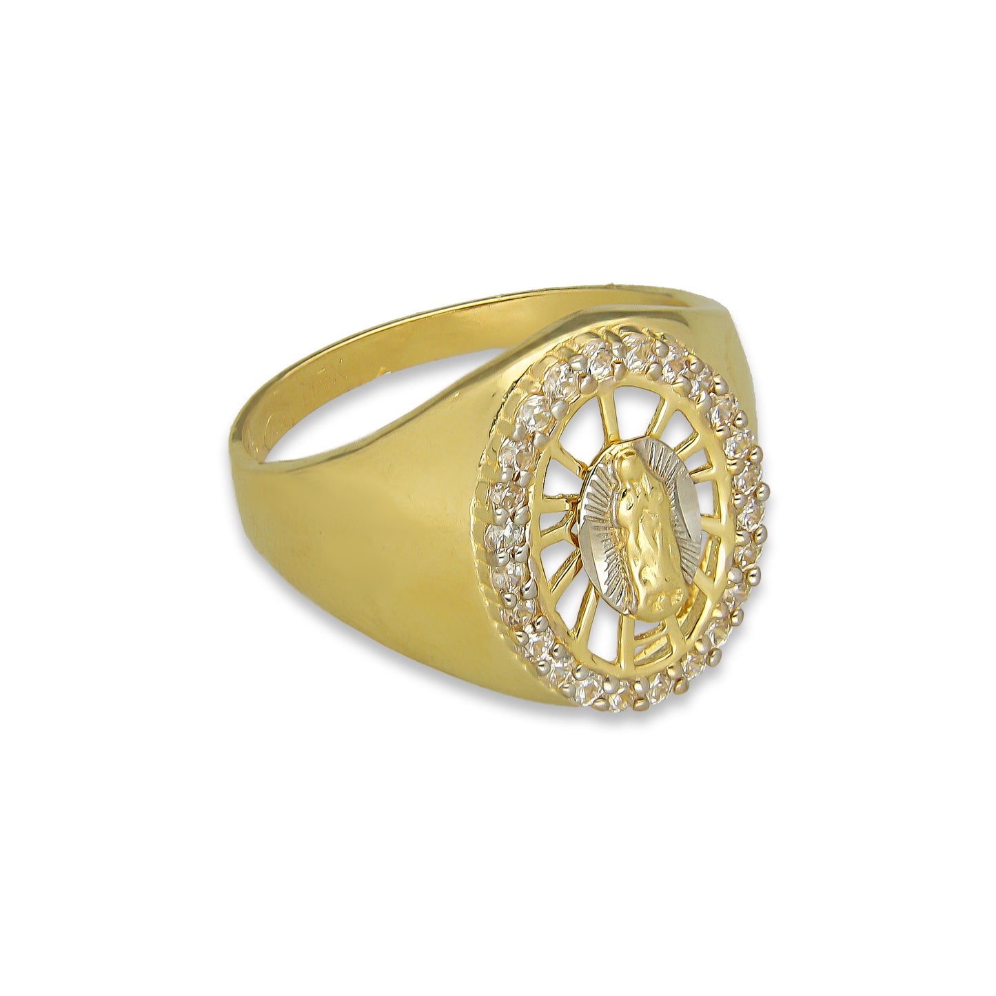 MR14AC004 Anillo Para Caballero Oro Sólido 14K Modelo Óvalo Virgen con Zirconias