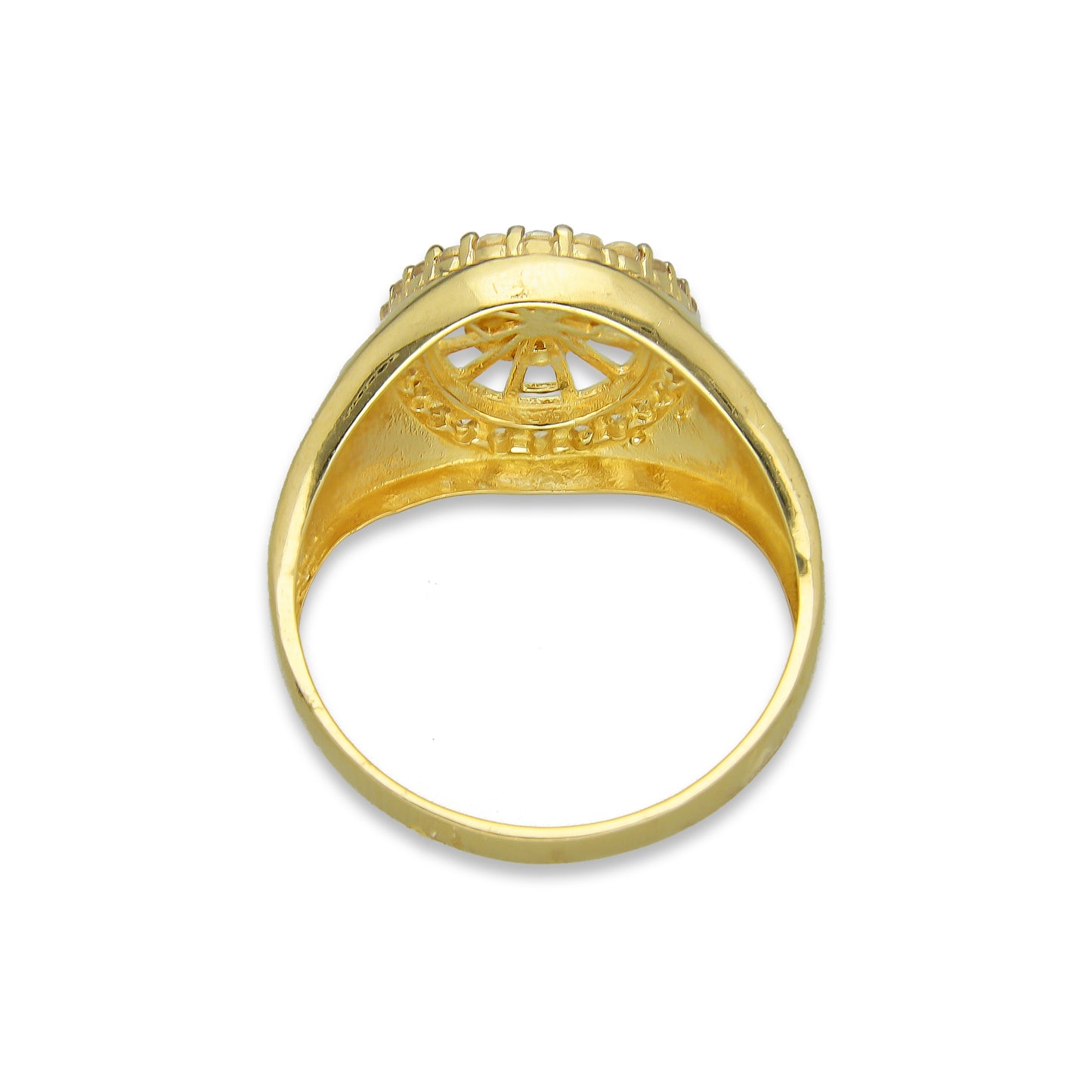 MR14AC004 Anillo Para Caballero Oro Sólido 14K Modelo Óvalo Virgen con Zirconias