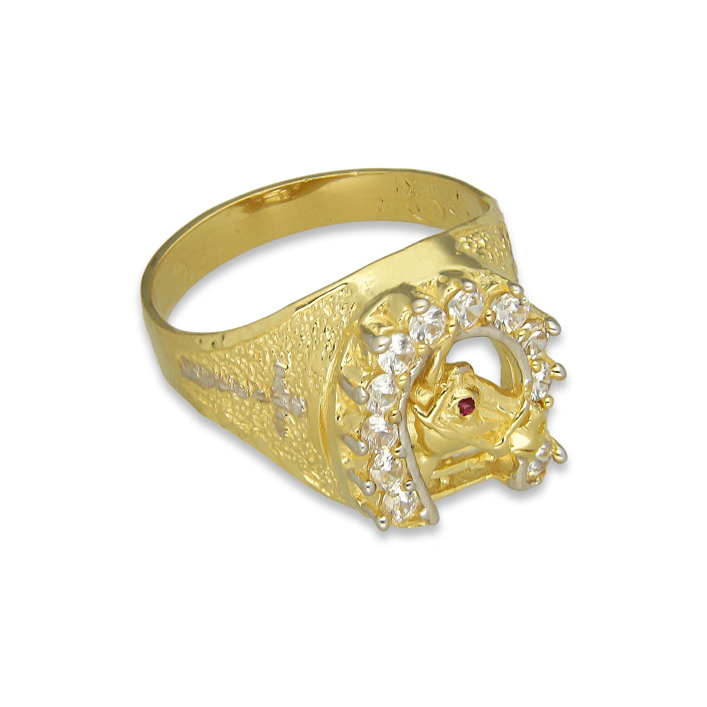 MR14AC006 Anillo Para Caballero Oro Sólido 14K Modelo Herradura Caballo con Zirconias