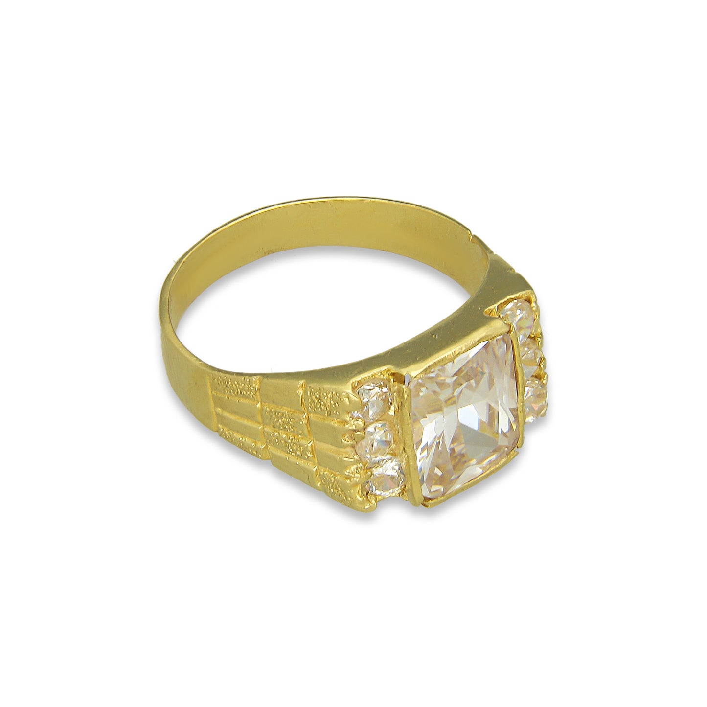 MR14AC007 Anillo Para Caballero Oro Sólido 14K Modelo Zirconia Rectangular 3 Laterales Redondas