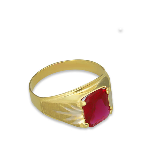 MR14AC009 Anillo Para Caballero Oro Sólido 14K Modelo Zirconia Rectangular Roja Resplandor Lateral