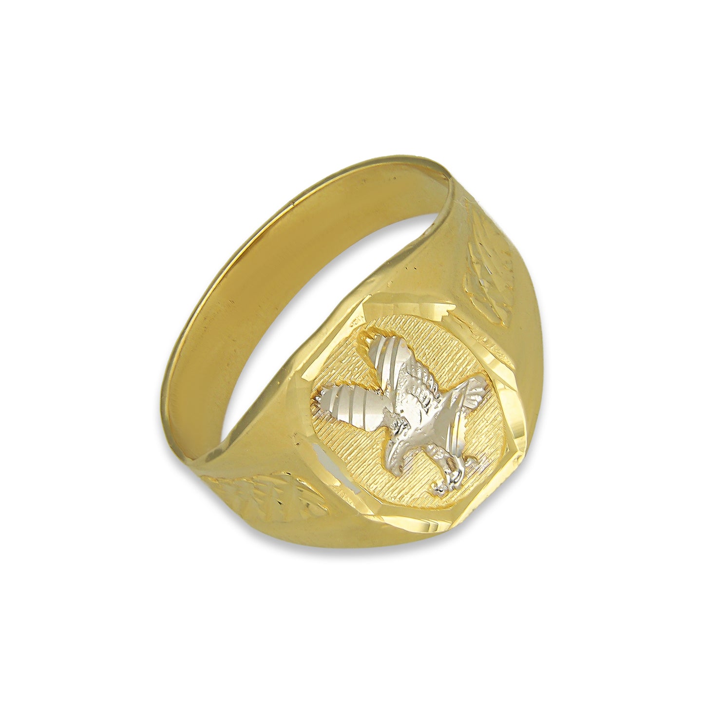 MR14AC010 Anillo Para Caballero Oro Sólido 14K Modelo Águila Troquelado Diamantado