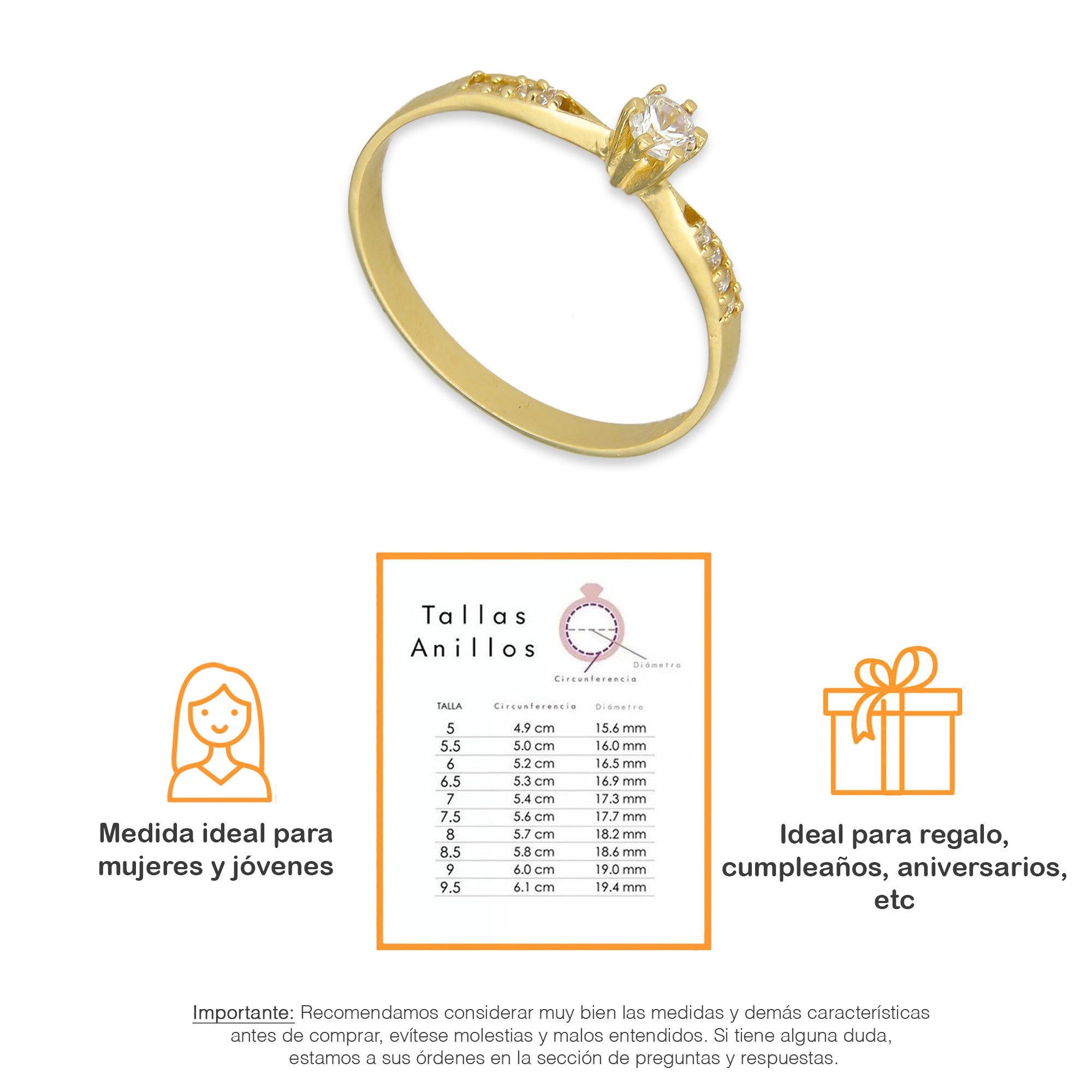 MR14AD001 Anillo Solitario Dama Oro Sólido 14K Modelo 4 PL Zirconia Principal 3 mm