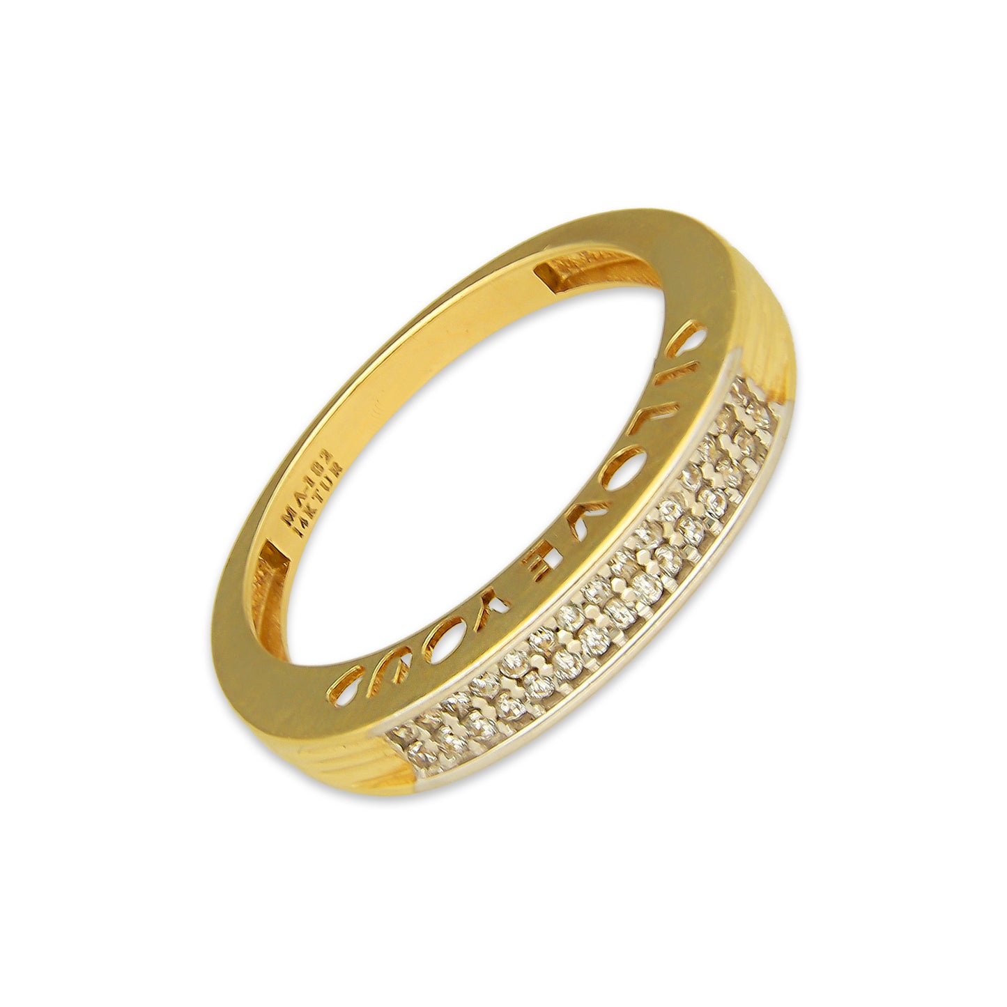 MR14AD018 Anillo Dama Oro Sólido 14K Churumbela Modelo I Love U con Zirconia