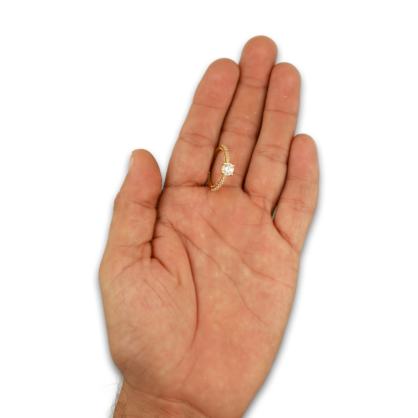 MR14AD025 Anillo Dama Solitario Oro Sólido 14K Modelo Zirconias Resaltadas 5 mm Zirconia Principal