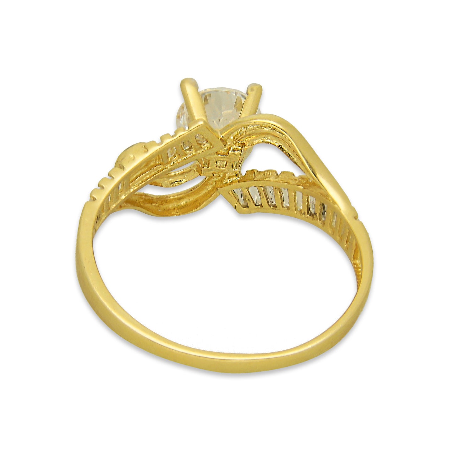 MR14AD027 Anillo Dama Solitario Oro Sólido 14K Modelo Con Baguettes y Ojito Turco 6 mm Zirconia Principal