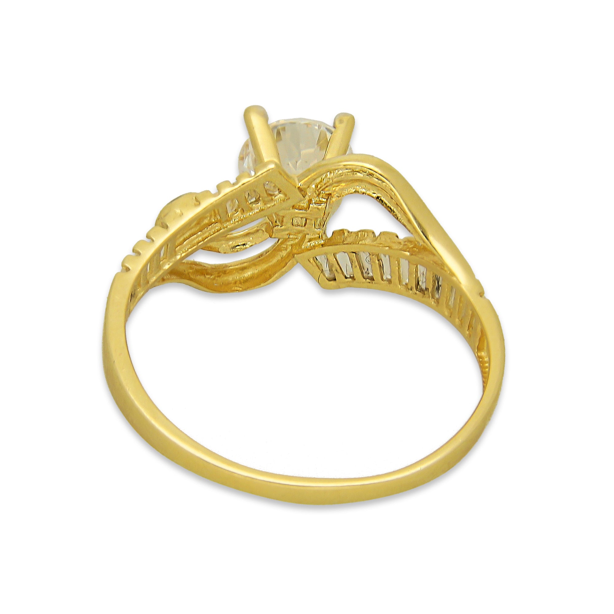 MR14AD027 Anillo Dama Solitario Oro Sólido 14K Modelo Con Baguettes y Ojito Turco 6 mm Zirconia Principal