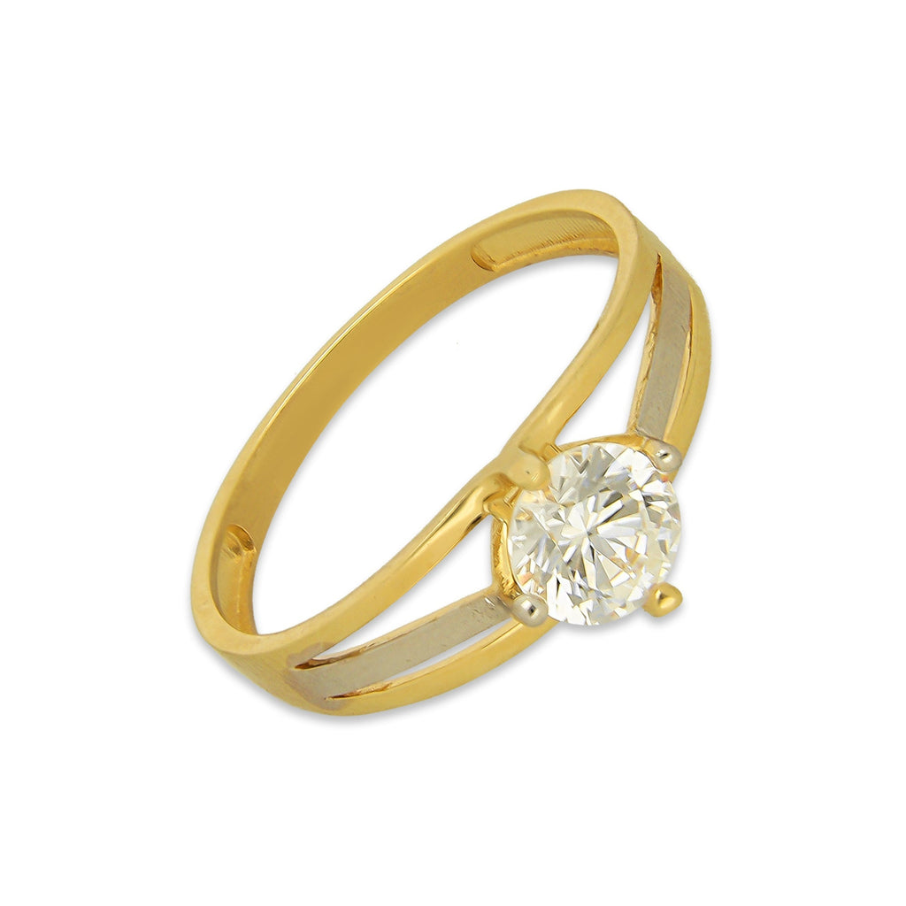 MR14AD028 Anillo Dama Solitario Oro Sólido 14K Modelo 3 Lineas Lisas Florentino 6 mm Zirconia Principal