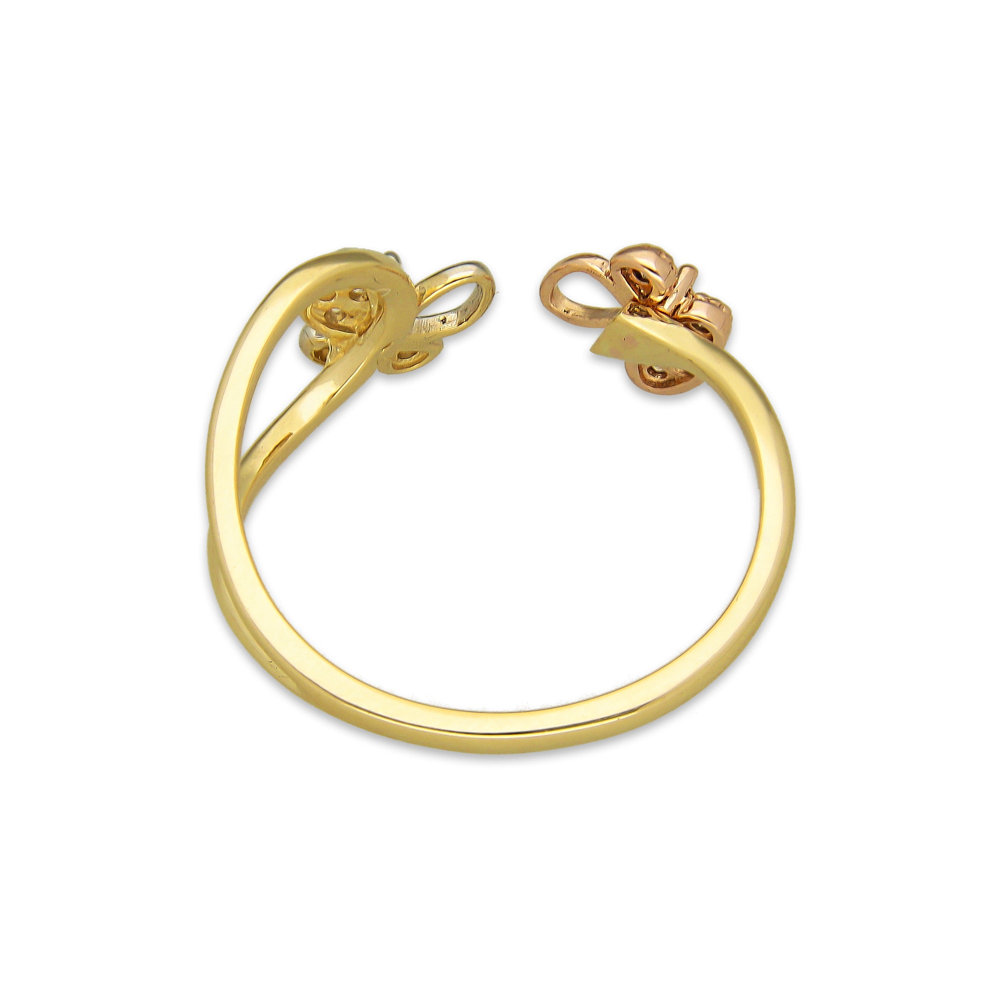 MR14AD033 Anillo Dama Oro Sólido 14K Modelo Onda 2 Mariposas Rosa y Blanca con Zirconias