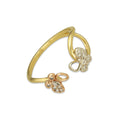 MR14AD033 Anillo Dama Oro Sólido 14K Modelo Onda 2 Mariposas Rosa y Blanca con Zirconias