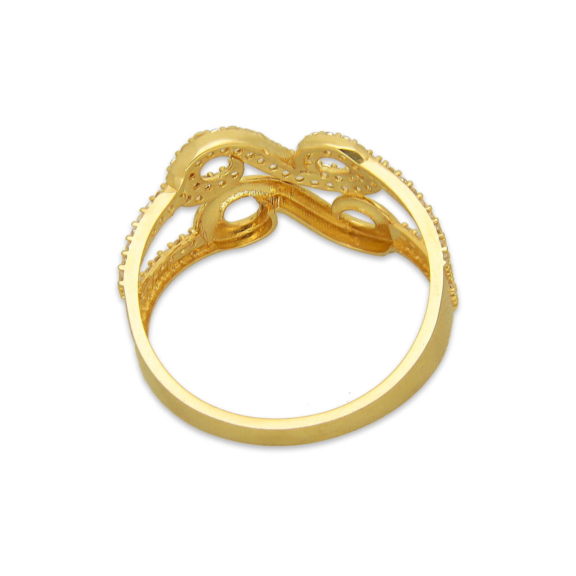 MR14AD035 Anillo Dama Oro Sólido 14K Modelo Doble Infinito con Zirconias y Liso