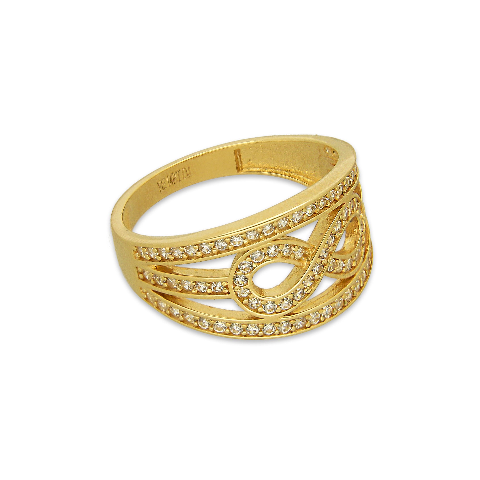 MR14AD037 Anillo Dama Oro Sólido 14K Modelo Infinito 3 Lineas con Zirconias