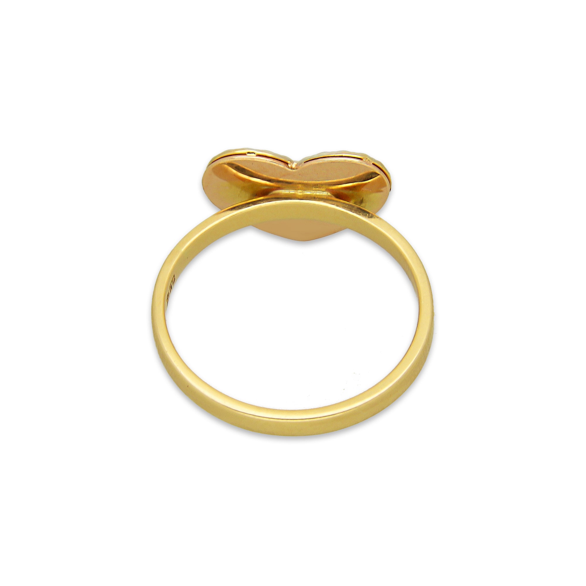 MR14AD038 Anillo Dama Oro Sólido 14K Modelo Corazón Espejo con Mini Corazón
