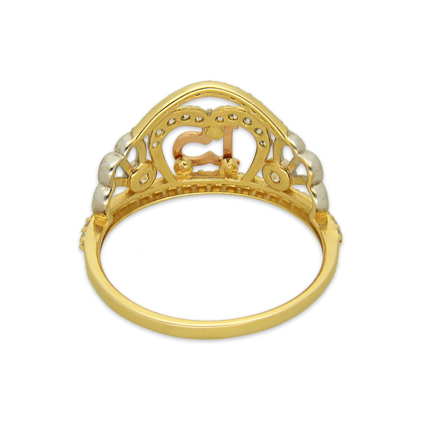 MR14AD047 Anillo Dama Oro Sólido 14K Modelo XV Años Corazón con Zirconias