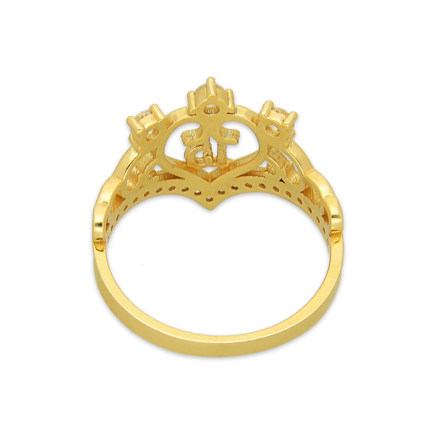 MR14AD048 Anillo Dama Oro Sólido 14K Modelo XV Años 3 Zirconias Superiores