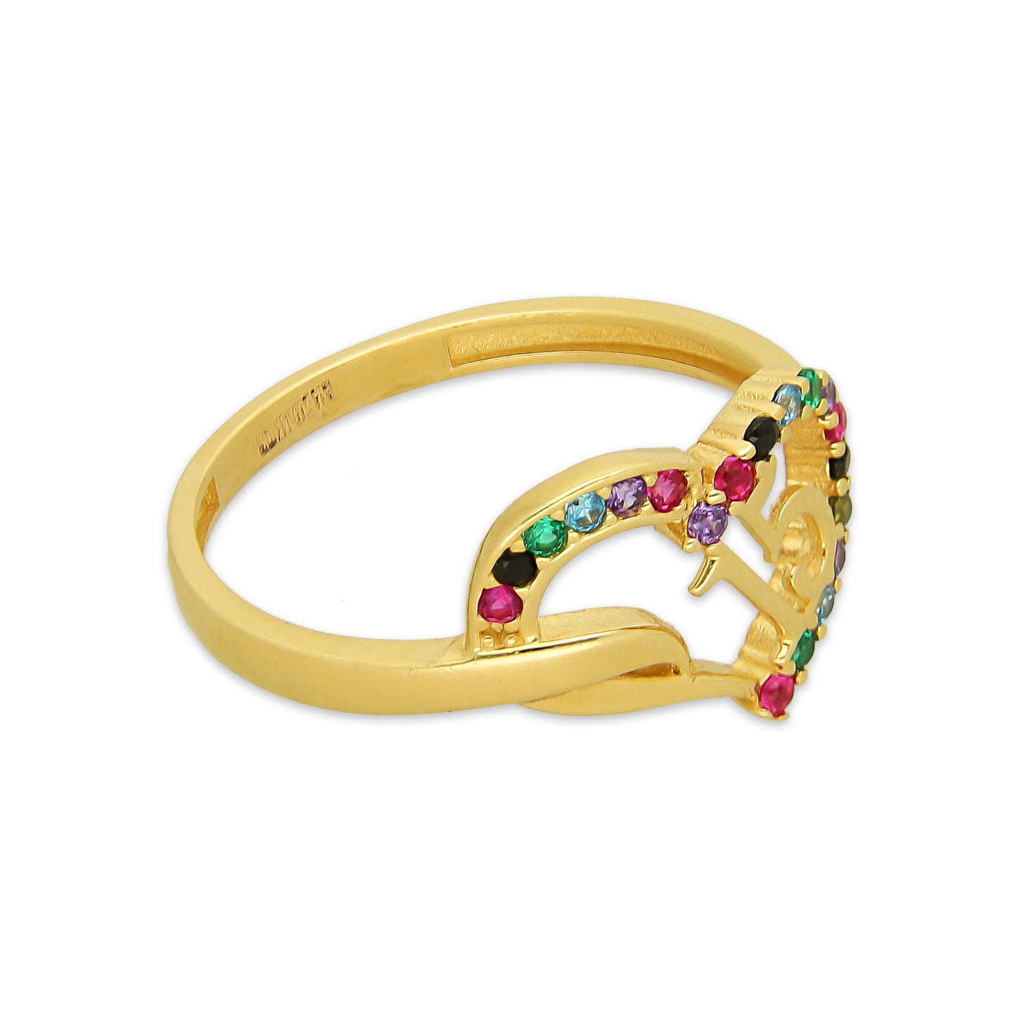 MR14AD050 Anillo Dama Oro Sólido 14K Modelo XV Años Corazón Multicolor