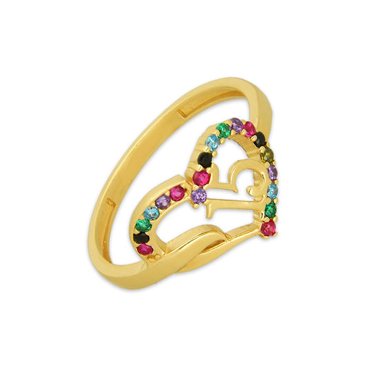 MR14AD050 Anillo Dama Oro Sólido 14K Modelo XV Años Corazón Multicolor