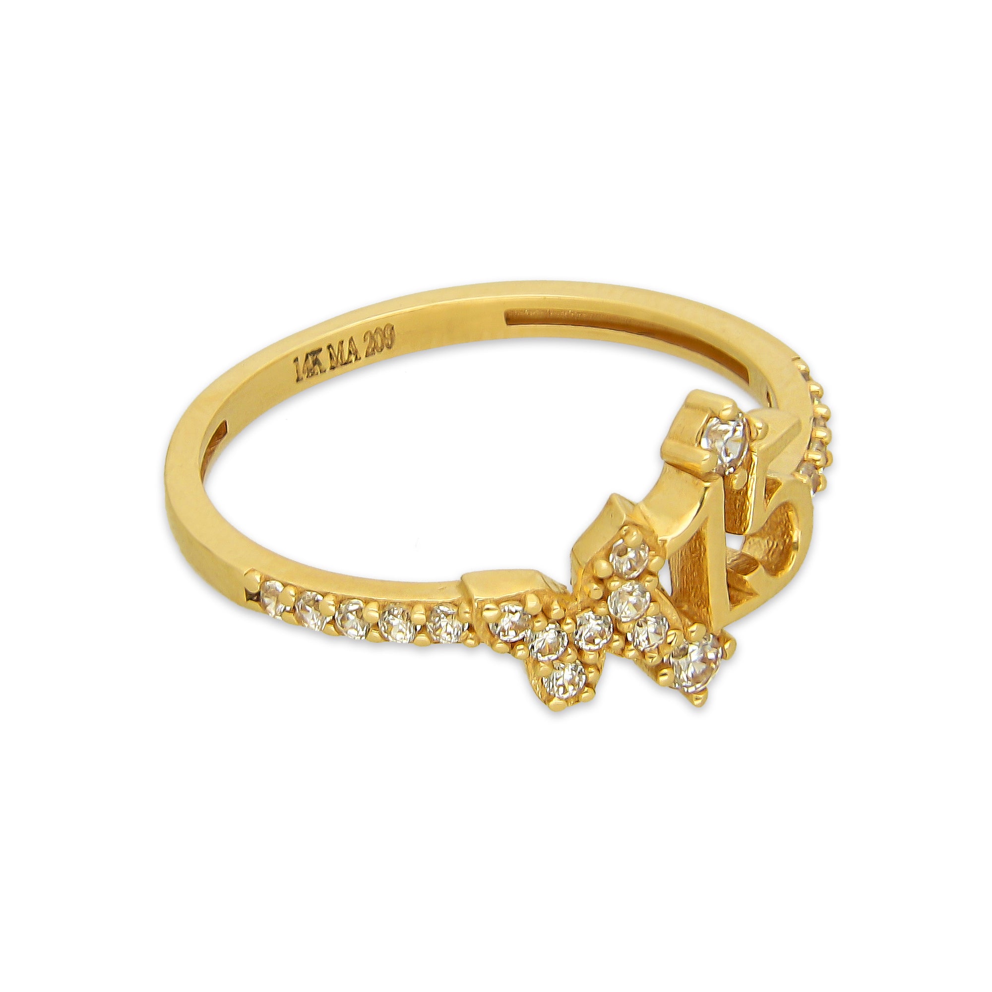 MR14AD052 Anillo Dama Oro Sólido 14K Modelo XV Años Tira Blanca