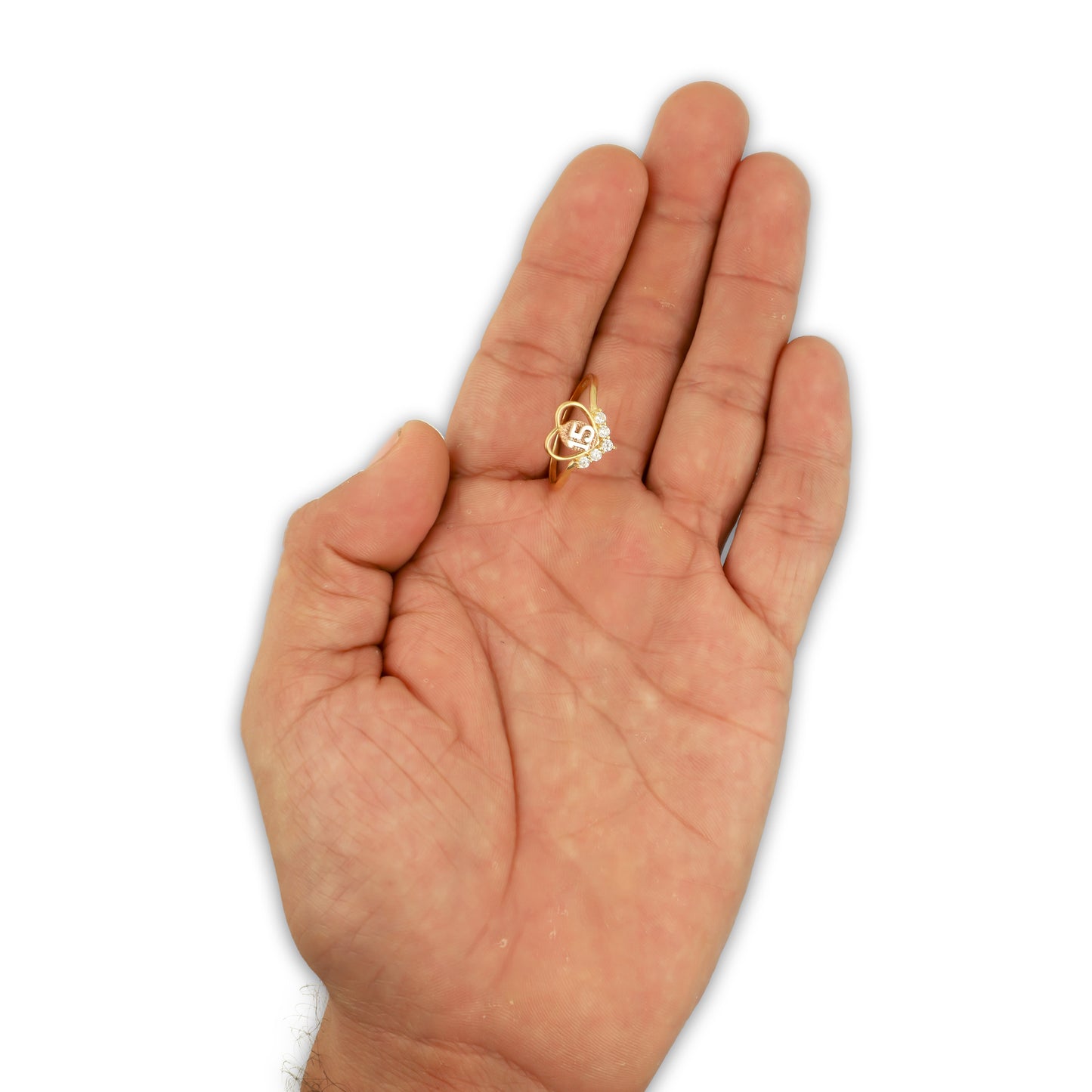 MR14AD053 Anillo Dama Oro Sólido 14K Modelo XV Años V Zirconias