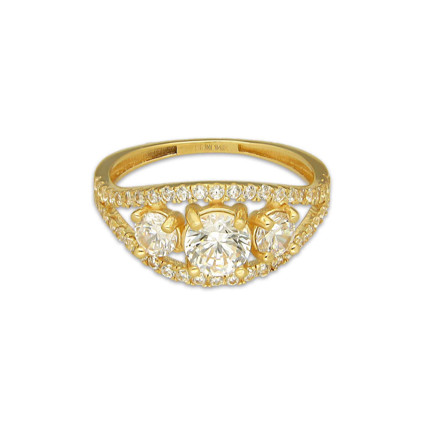 MR14AD056 Anillo Dama Oro Sólido 14K Modelo Solitariio Triada 6 mm Zirconia Principal
