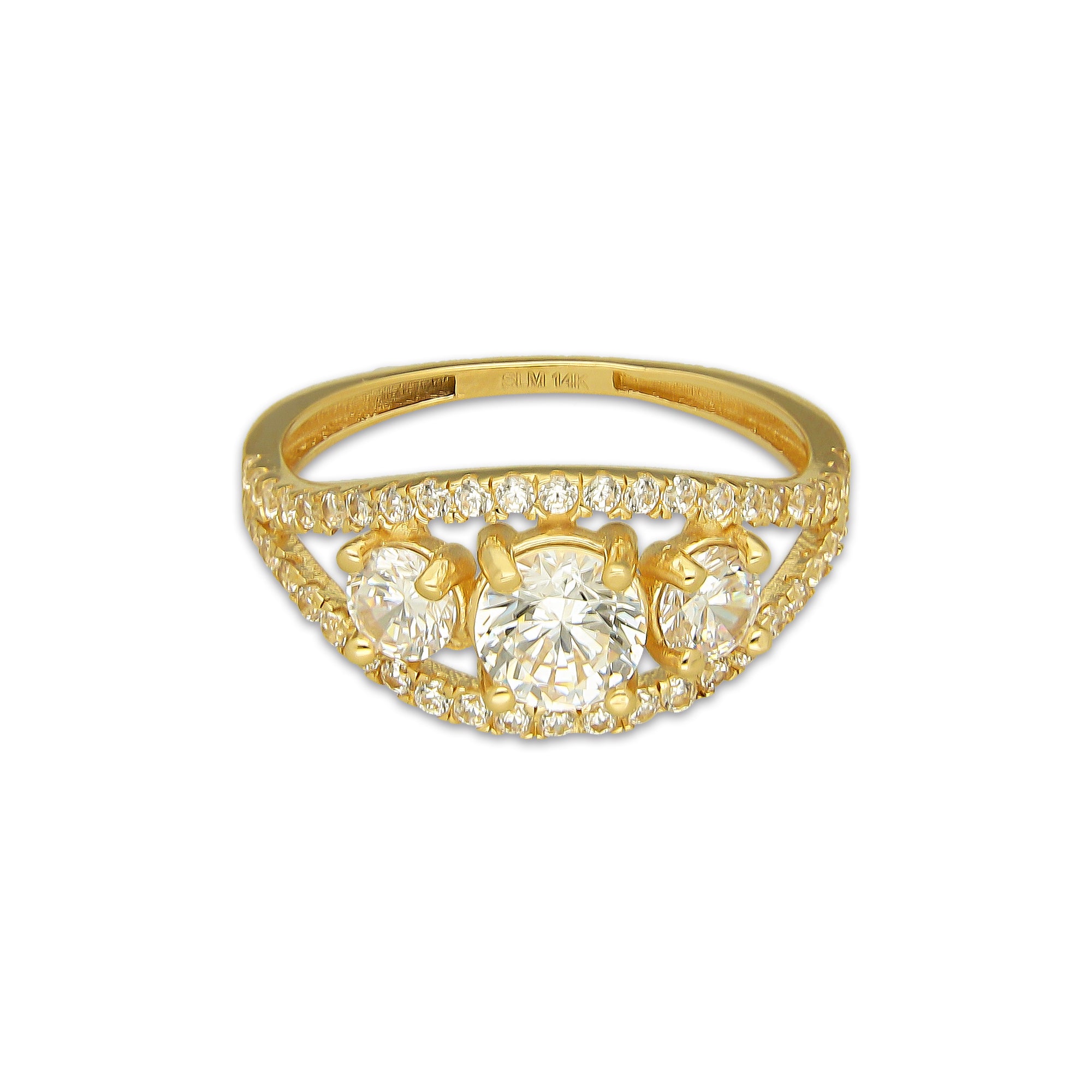 MR14AD056 Anillo Dama Oro Sólido 14K Modelo Solitariio Triada 6 mm Zirconia Principal