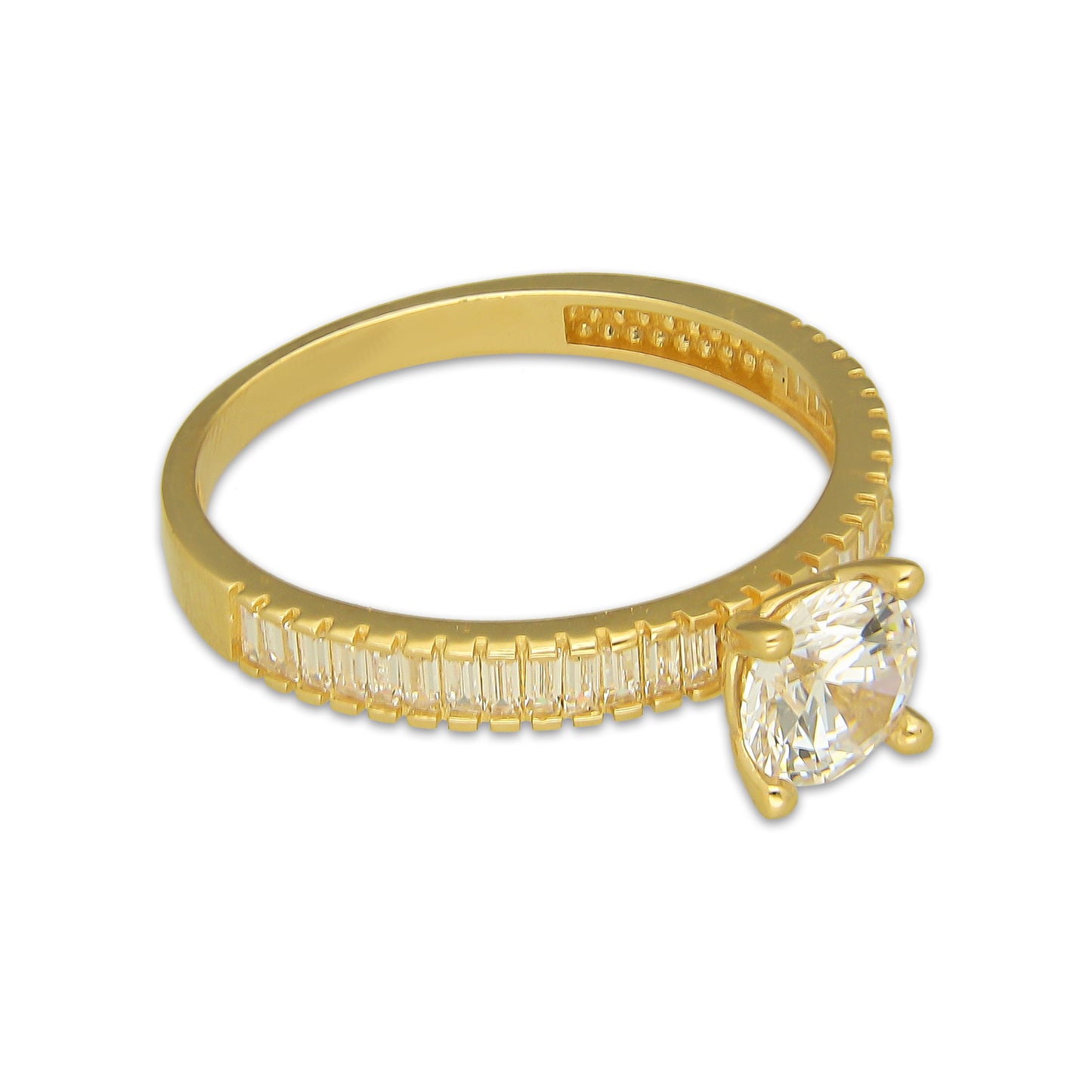 MR14AD058 Anillo Dama Oro Sólido 14K Modelo Solitario Línea Baguettes 6 mm Zirconia Principal