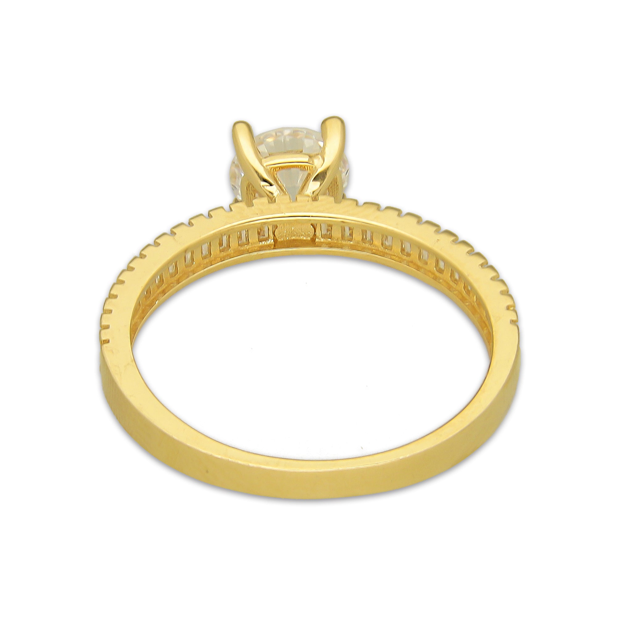 MR14AD058 Anillo Dama Oro Sólido 14K Modelo Solitario Línea Baguettes 6 mm Zirconia Principal