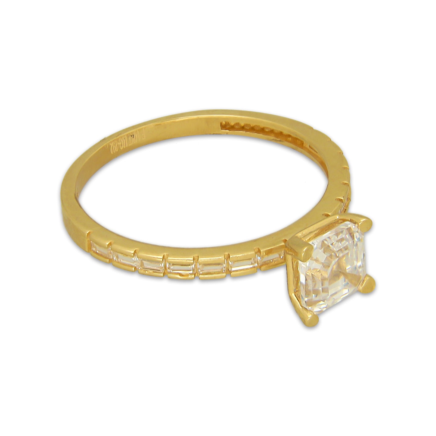 MR14AD062 Anillo Dama Oro Sólido 14K Modelo Solitario Baguettes Horizontal Zirconia Cuadrada 6 mm