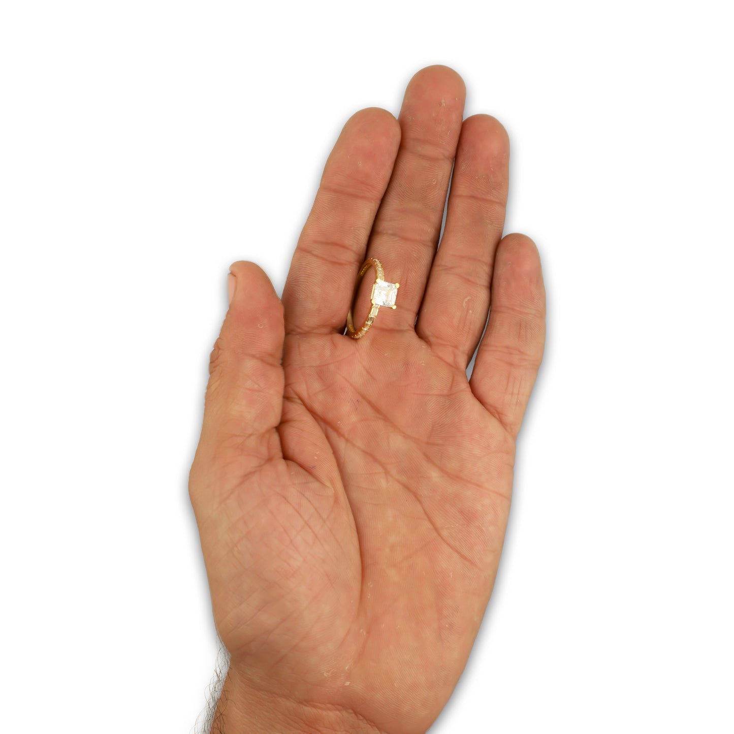 MR14AD062 Anillo Dama Oro Sólido 14K Modelo Solitario Baguettes Horizontal Zirconia Cuadrada 6 mm