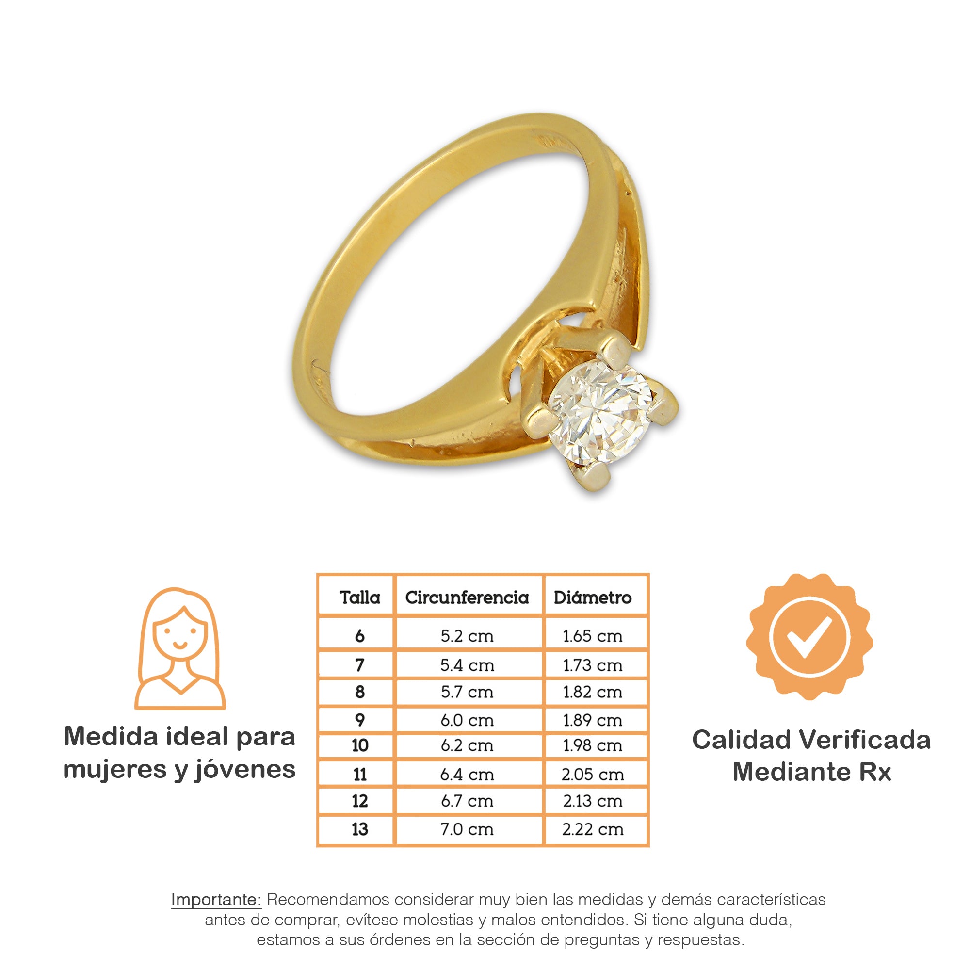 MR14AD063 Anillo Dama Oro Sólido 14K Modelo Solitario Peaks 5 mm Zirconia Principal