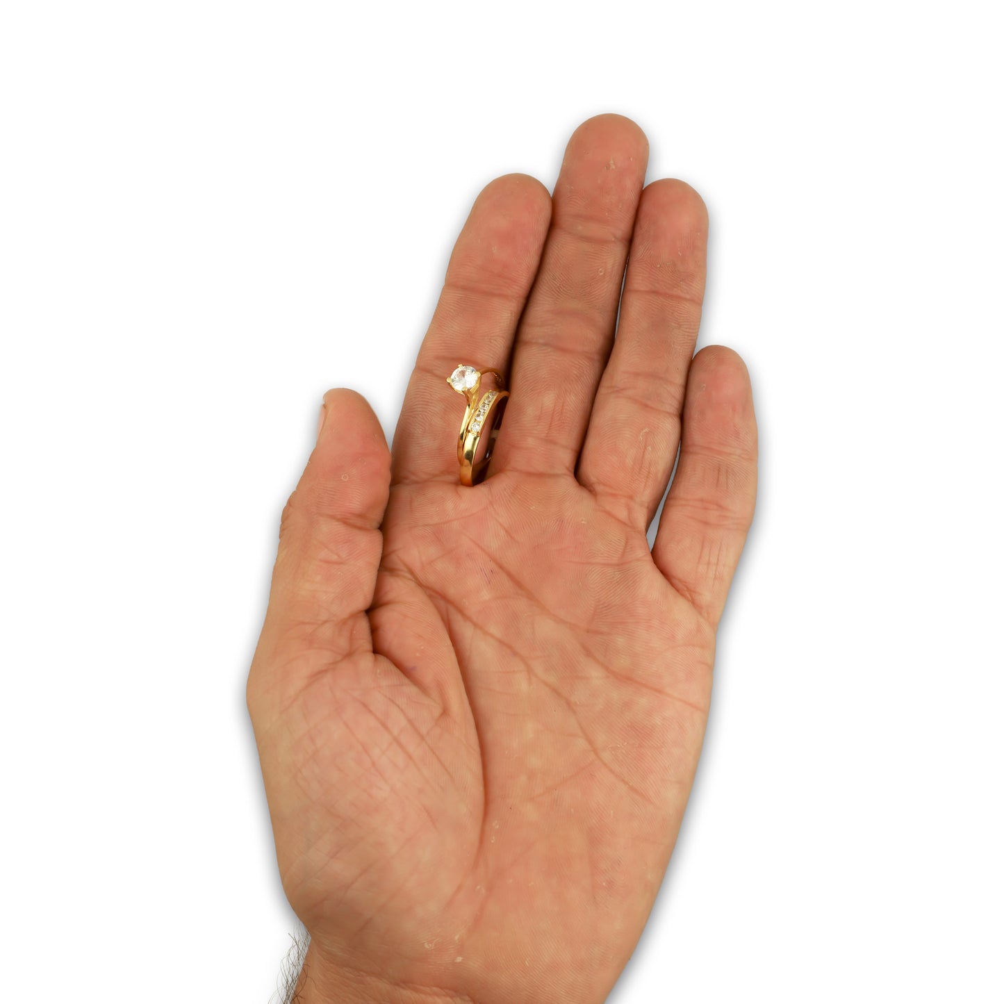 MR14AD064 Anillo Dama Oro Sólido 14K Modelo Solitario Alianza Torcido 5 mm Zirconia Principal