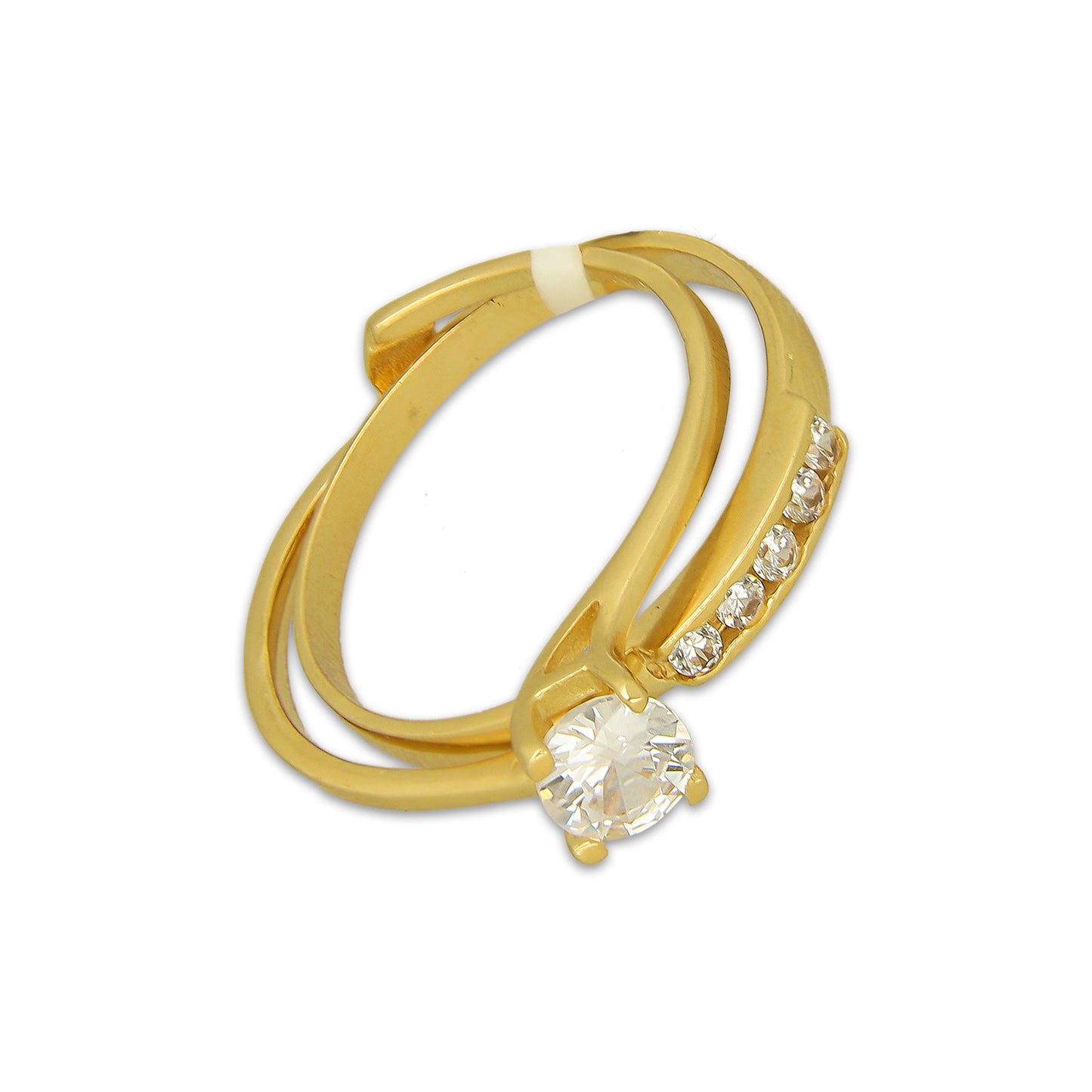 MR14AD064 Anillo Dama Oro Sólido 14K Modelo Solitario Alianza Torcido 5 mm Zirconia Principal