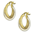 MR14AR001 Arete Arracada Oro Sólido 14K Modelo Doble Aro Oro Blanco y Amarillo 1.3 cm