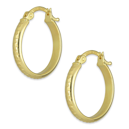 MR14AR004 Arete Arracada Oro Sólido 14K Modelo Media Caña Diamantada 1.8 cm
