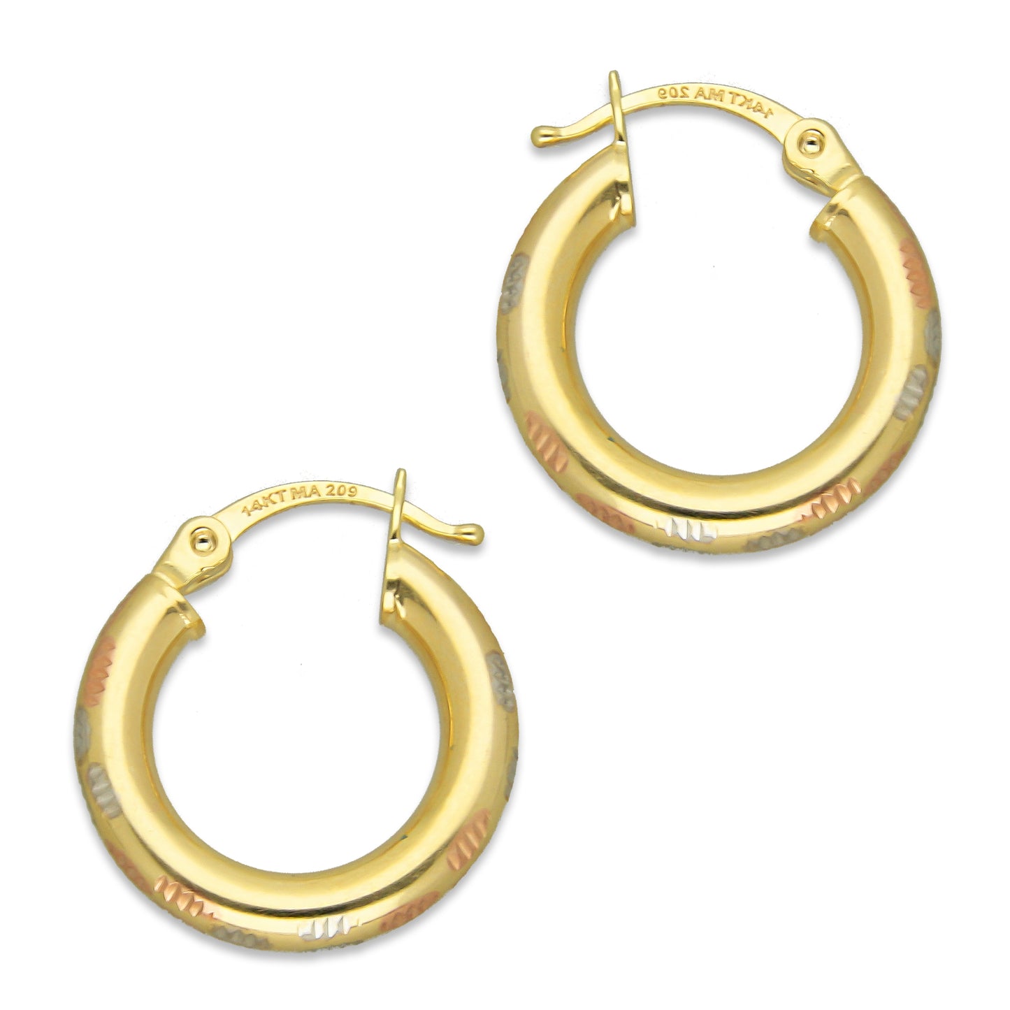 MR14AR005 Arete Arracada Oro Sólido 14K Modelo Tubo Grueso Florentino Paw 1.5 cm