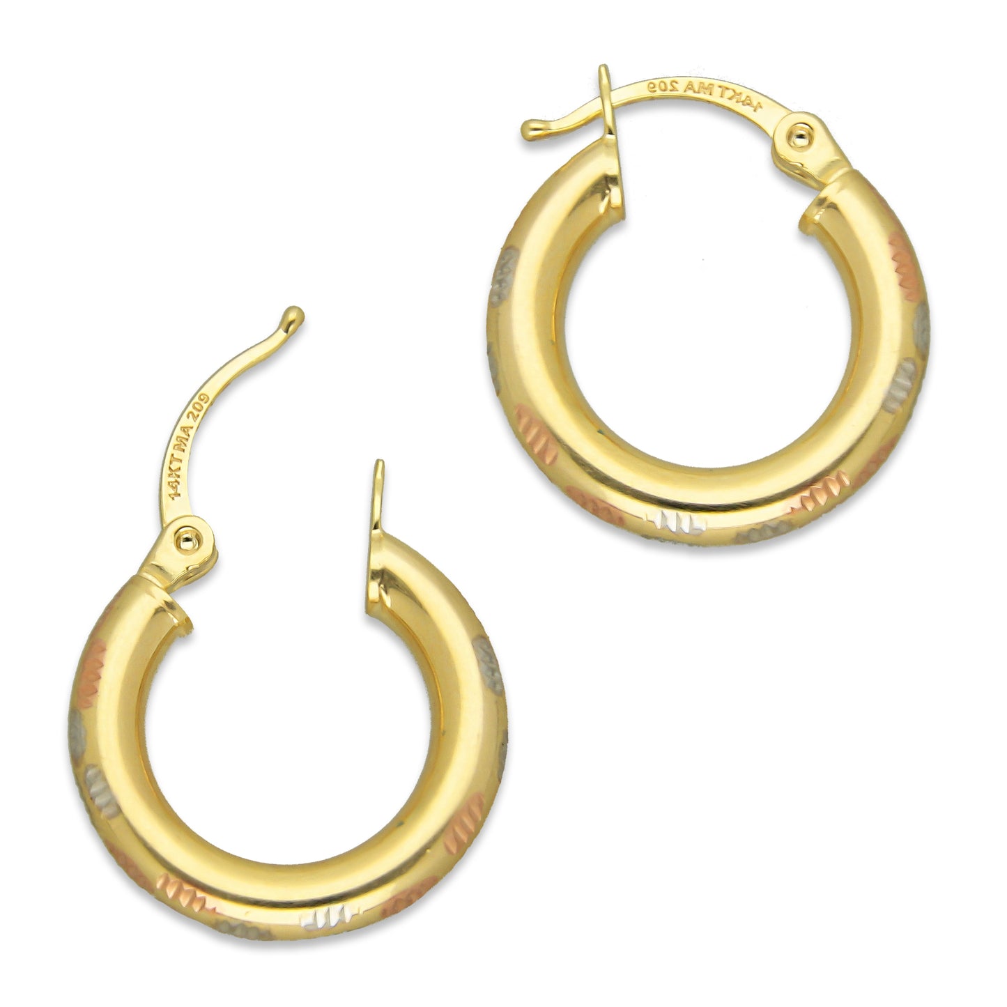 MR14AR005 Arete Arracada Oro Sólido 14K Modelo Tubo Grueso Florentino Paw 1.5 cm
