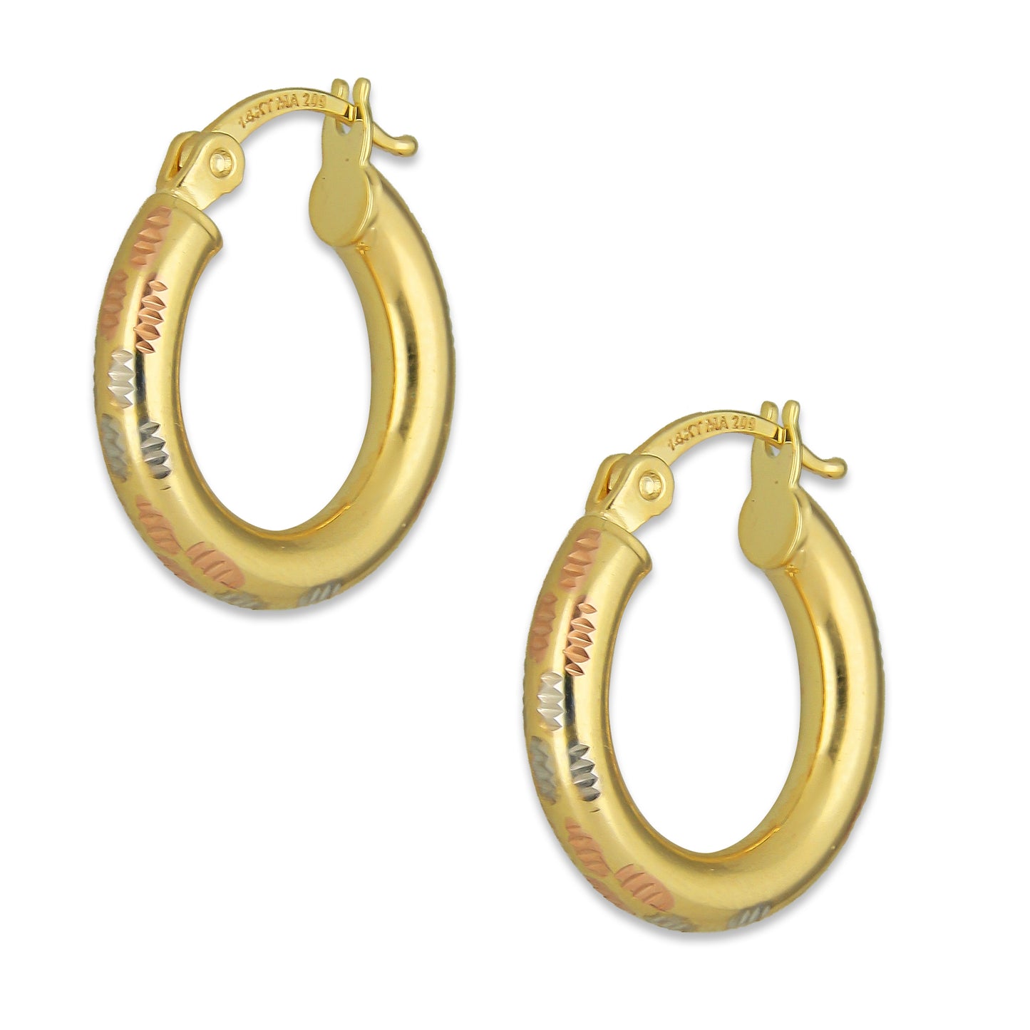 MR14AR005 Arete Arracada Oro Sólido 14K Modelo Tubo Grueso Florentino Paw 1.5 cm