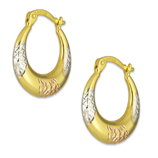 MR14AR008 Arete Arracada Oro Sólido 14K Modelo Bombeada Florentino Paw 1.8 cm
