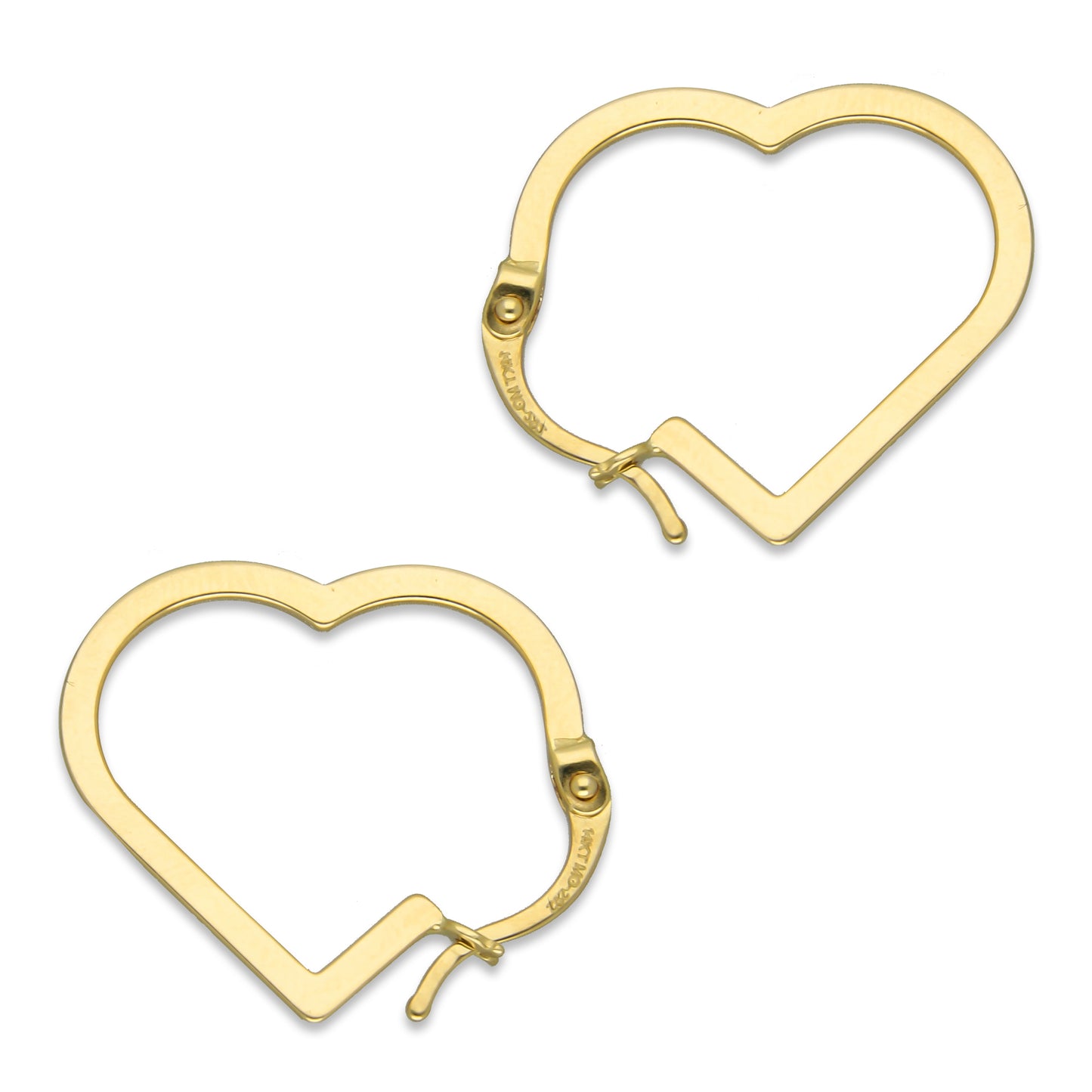 MR14AR010 Arete Arracada Oro Sólido 14K Modelo Corazón Media Caña Liso 2 cm