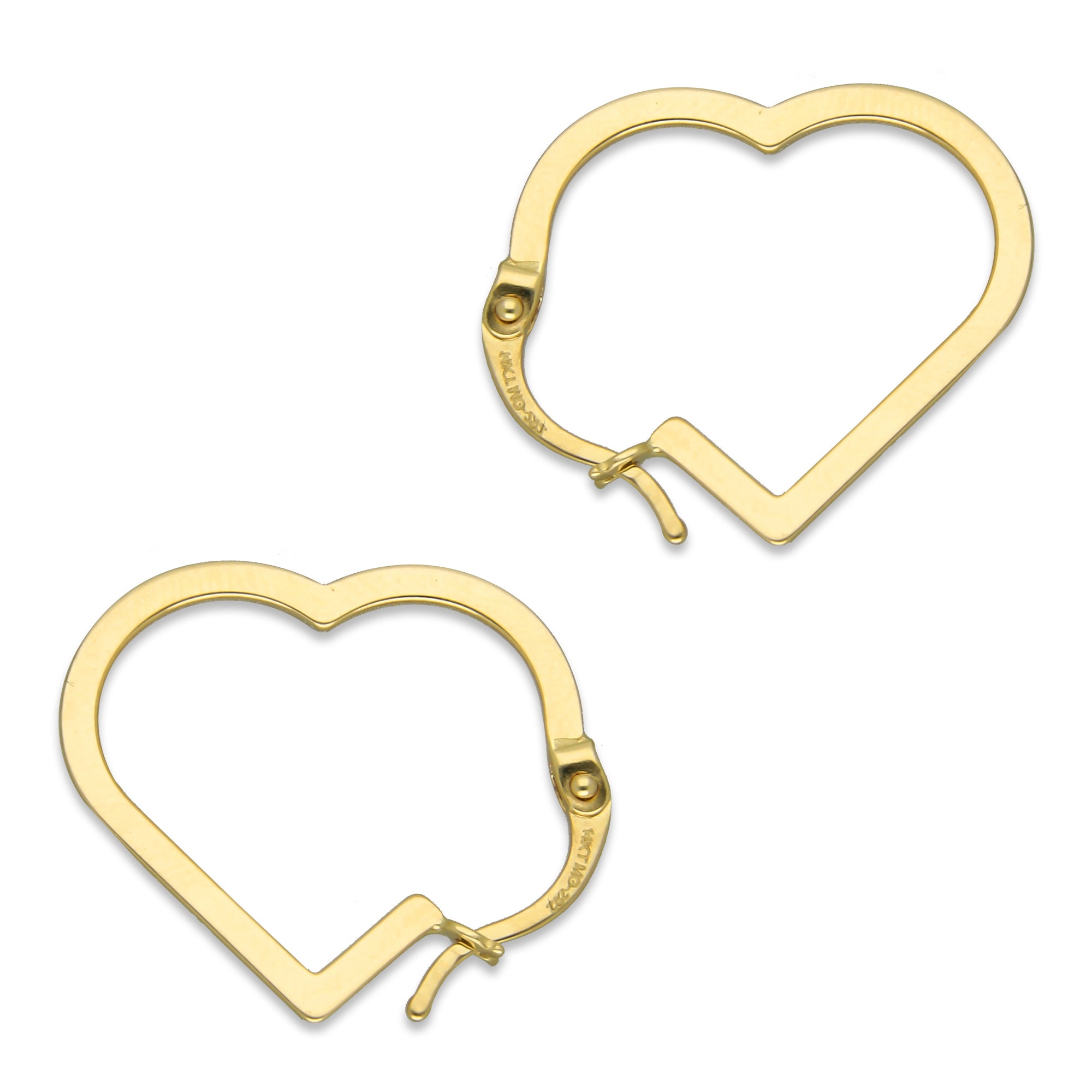 MR14AR010 Arete Arracada Oro Sólido 14K Modelo Corazón Media Caña Liso 2 cm