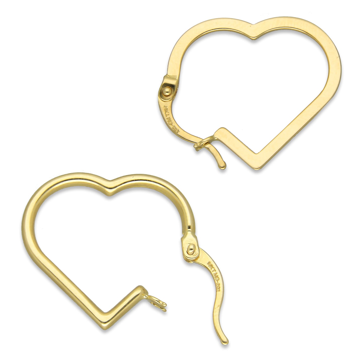 MR14AR010 Arete Arracada Oro Sólido 14K Modelo Corazón Media Caña Liso 2 cm
