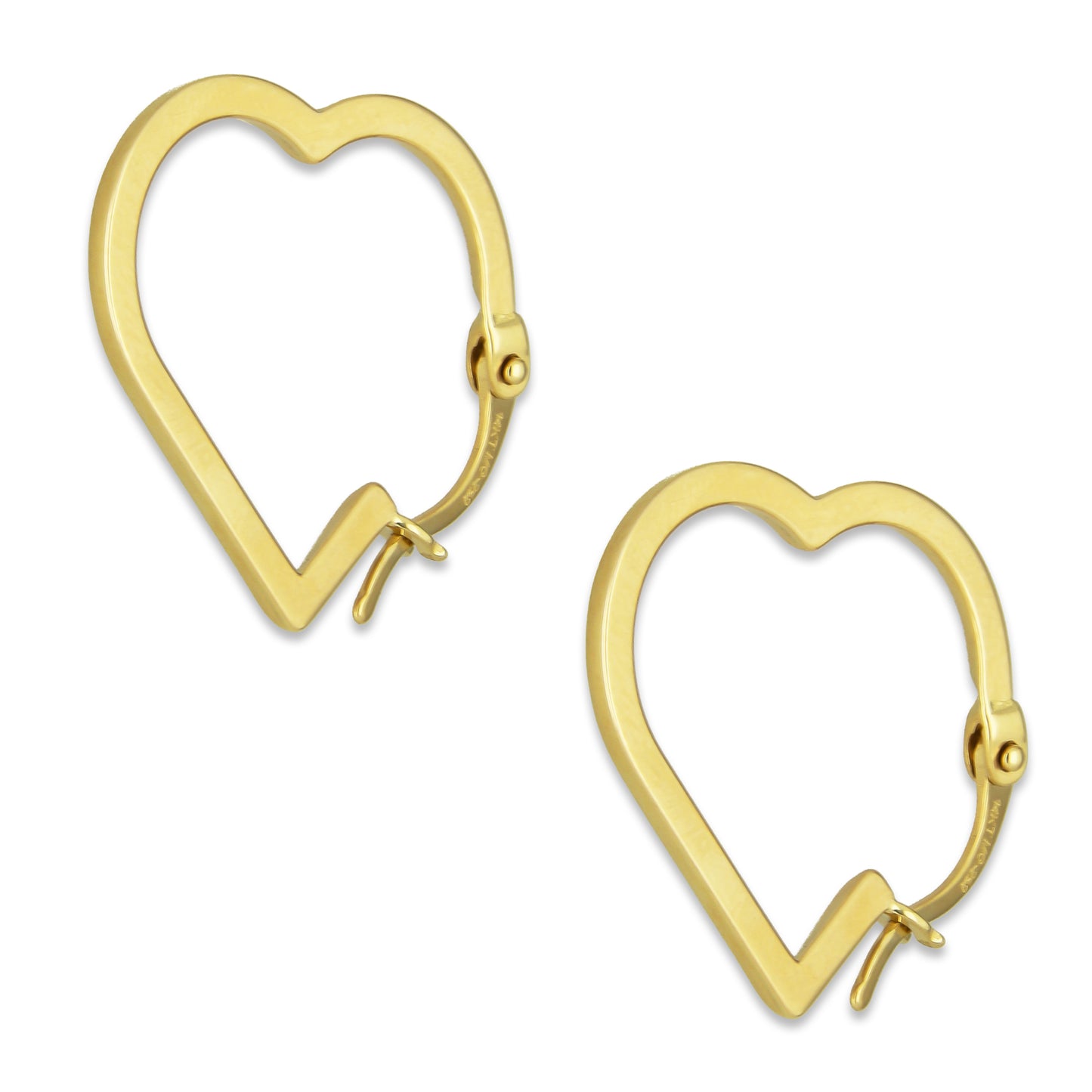 MR14AR010 Arete Arracada Oro Sólido 14K Modelo Corazón Media Caña Liso 2 cm