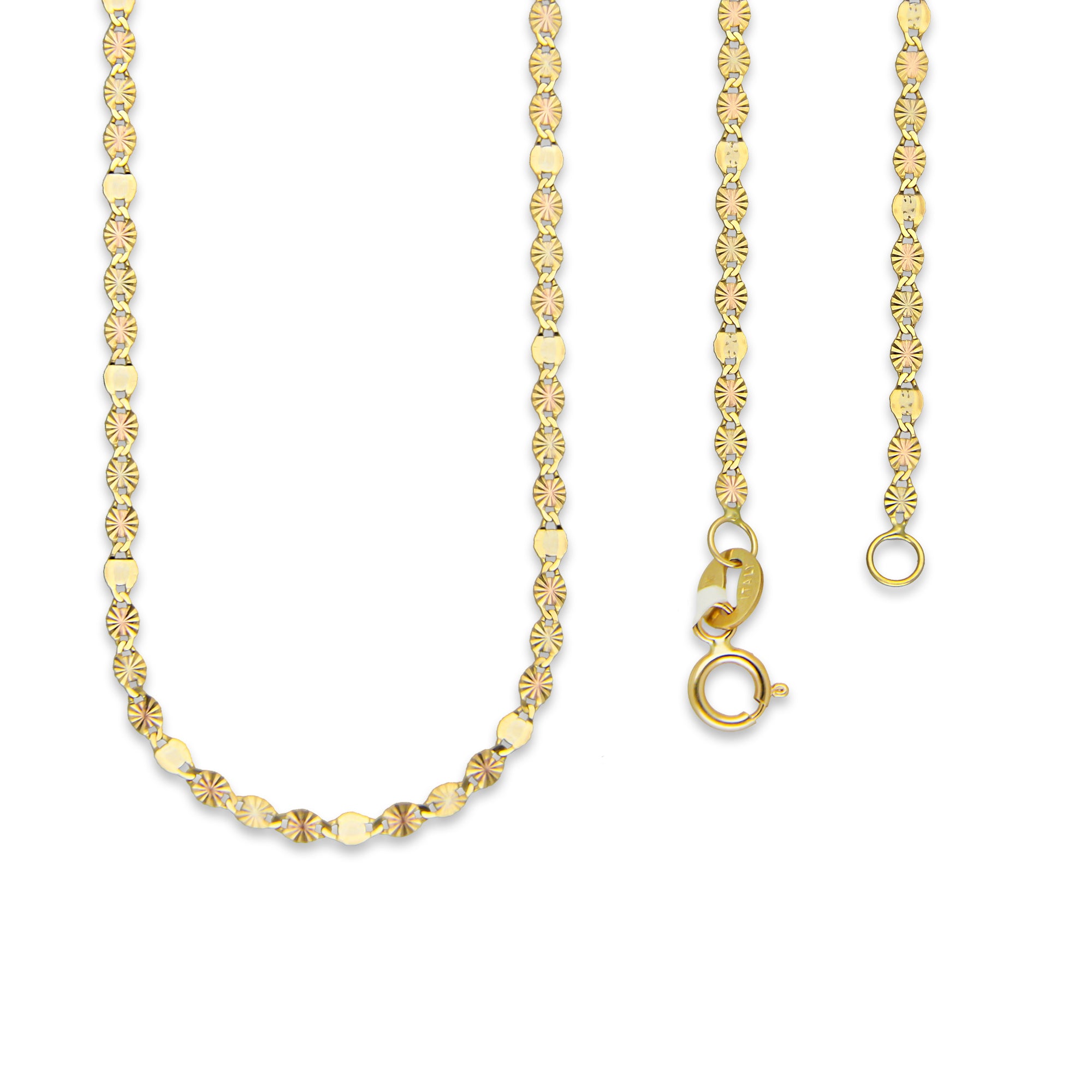 MR14CU020-45 Cadena Oro Sólido 14K Florentino EMC14 Modelo Ancla Diamantada 3 Eslabones Diamantados 1 Liso 2 mm x 45 cm