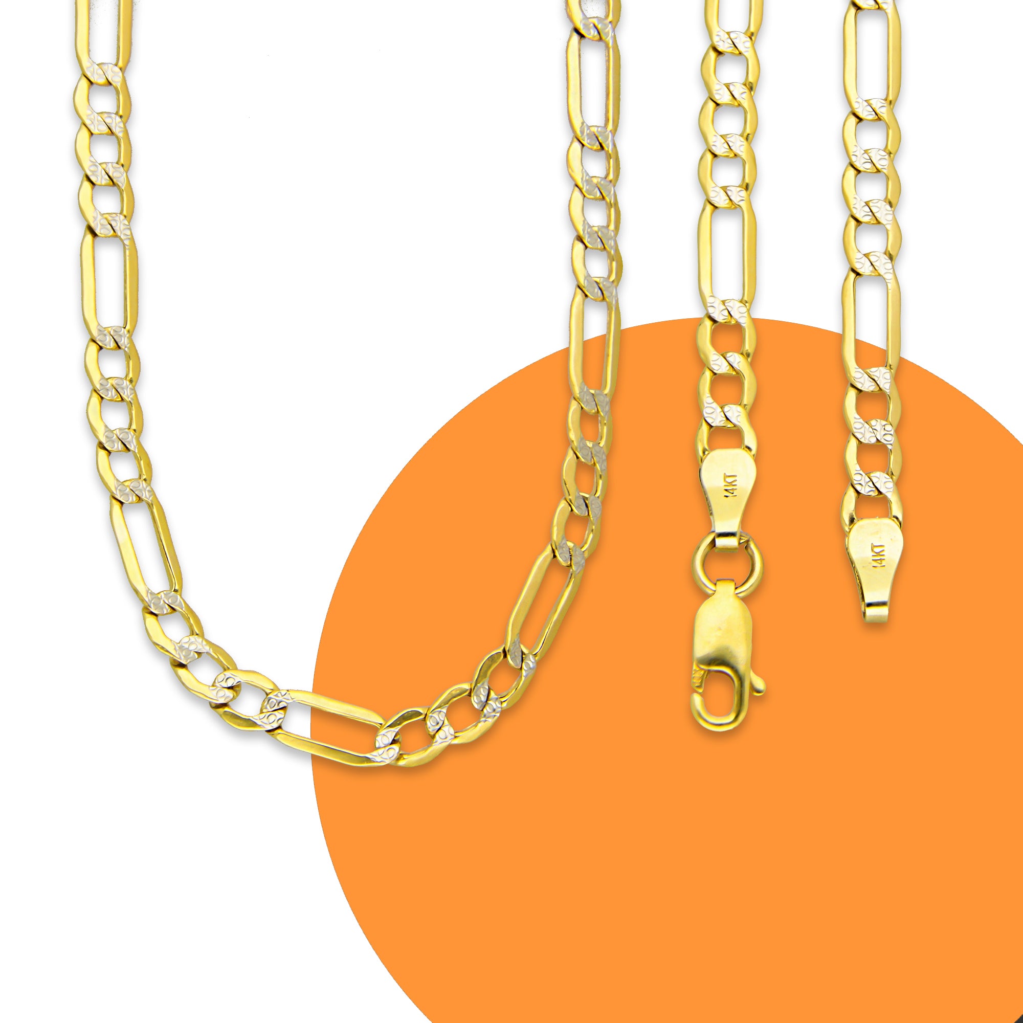 MR14CU021-45 Cadena Oro Sólido 14K EMF14 Modelo Fígaro 3*1 Diamantada 4 mm x 45 cm