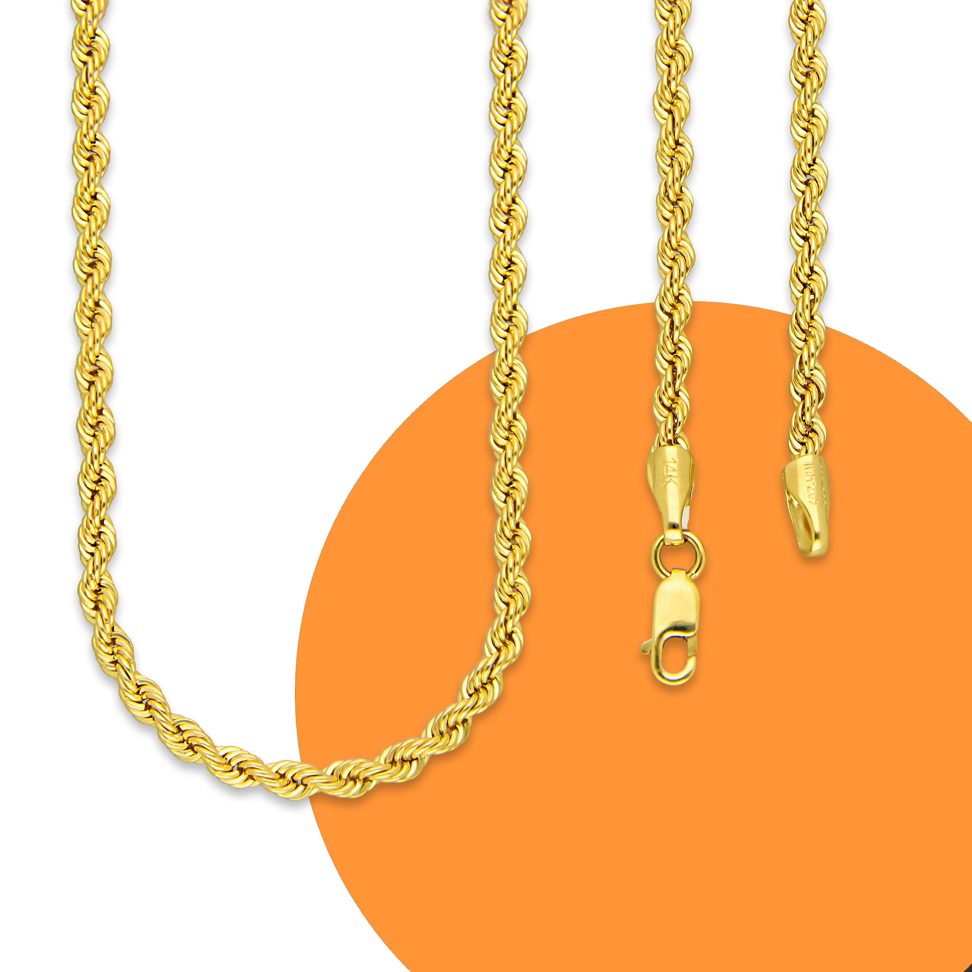 MR14CU022-45 Cadena Oro Sólido 14K EMF14 Modelo Torsal Lisa 3 mm x 45 cm