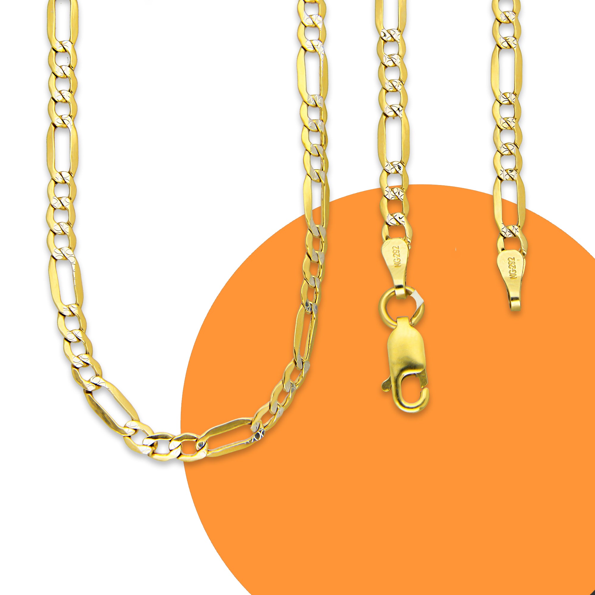 MR14CU024-45 Cadena Oro Sólido 14K EMF14 Modelo Fígaro 3*1 Diamantada 3 mm x 45 cm