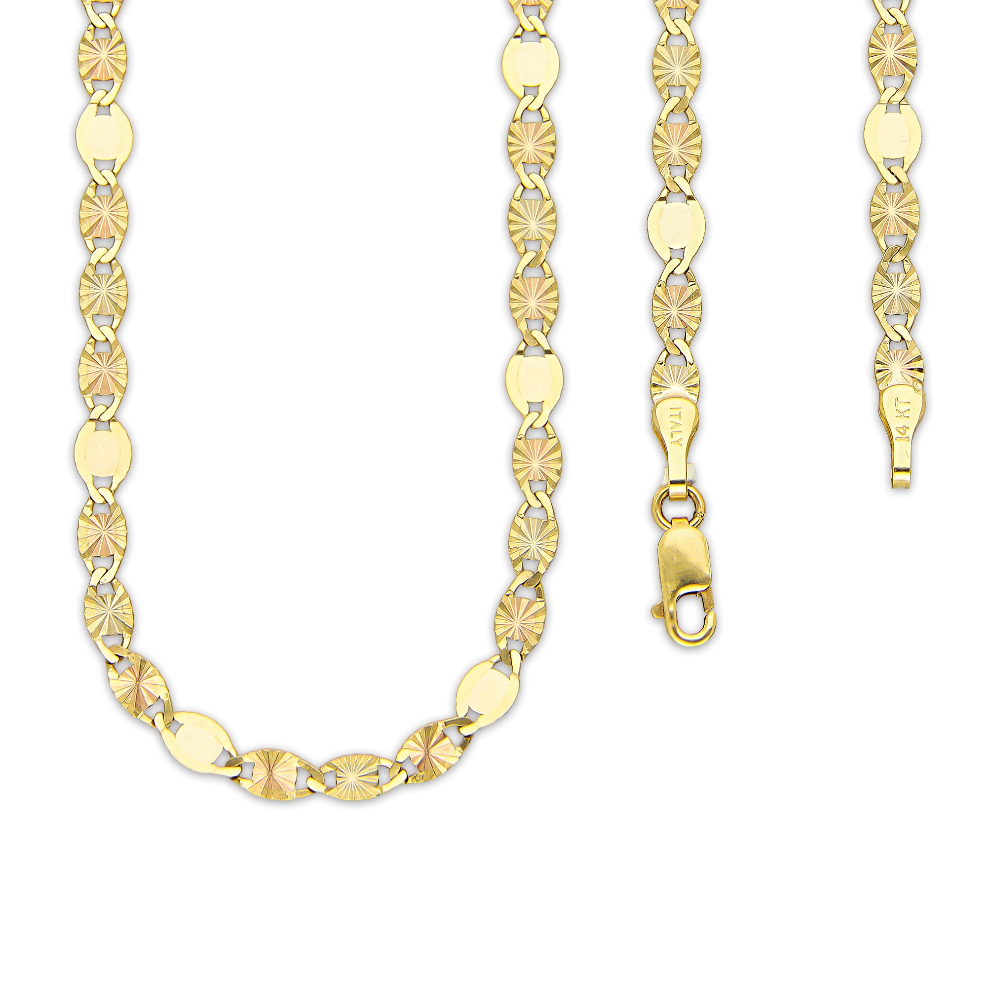 MR14CU043-60 Cadena Oro Sólido 14K EMC14 Modelo Florentino Ancla Diamantada 3 Eslabones Diamantados 1 Liso 3 mm x 60 cm