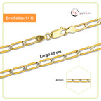 MR14CU046-60 Cadena Oro Sólido 14K EMC14 Modelo Ojillo Diamantada 0X1 4 mm x 60 cm