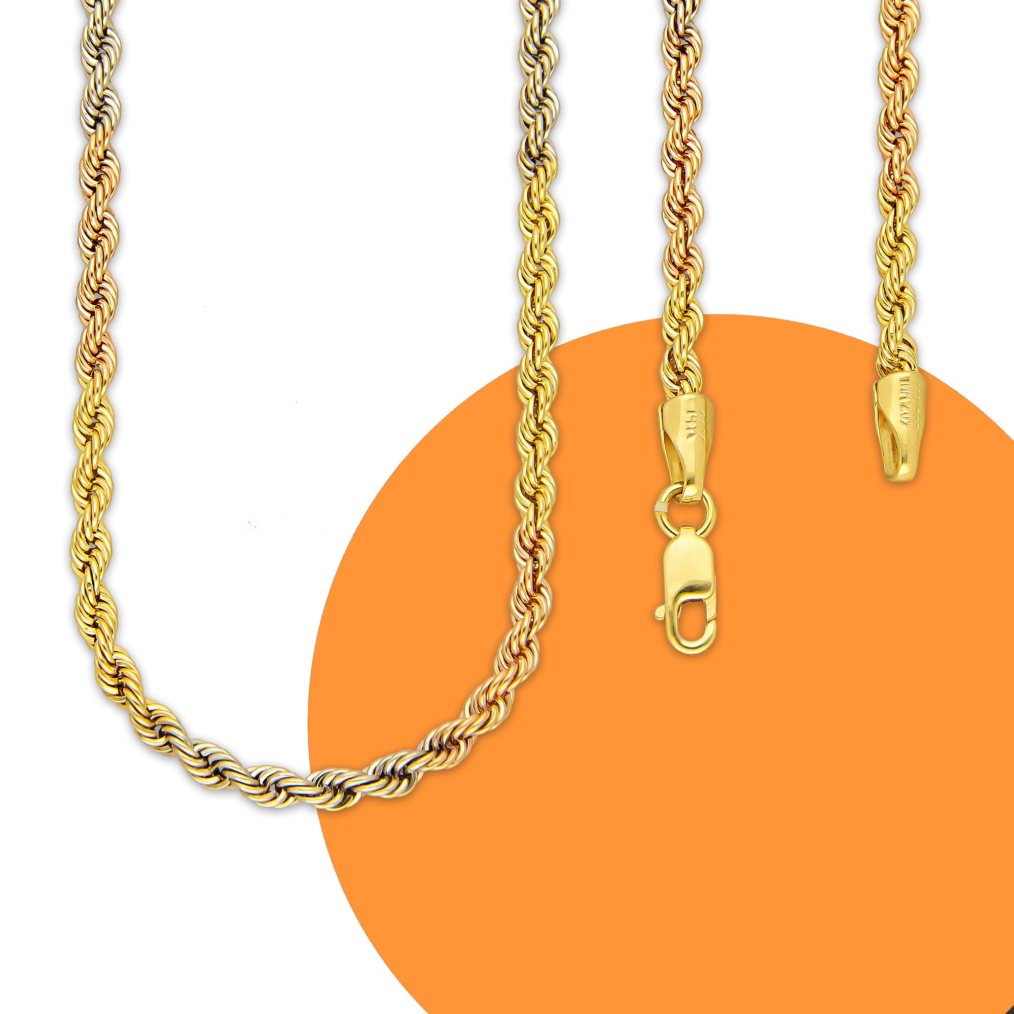 MR14CU047-60 Cadena Oro Sólido 14K EMF14 Modelo Torsal Florentino 3 mm x 60 cm